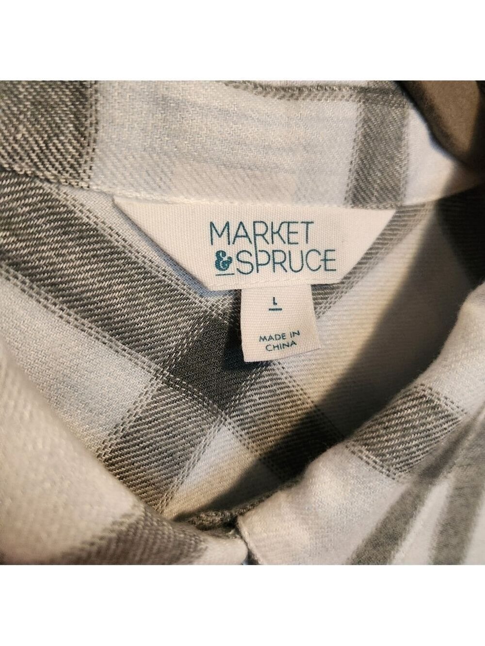 MARKET & SPRUCE "FEELING FALLY" ULTRA SOFT SAGE BLUE PLAID FLANNEL SHIRT LARGE - Picture 5 of 7